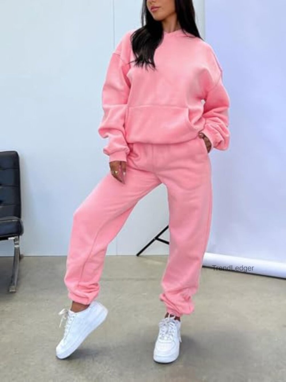 Oversized Hoodie and Jogger Sweatsuit Set, Fleece Lined, Polyester Spandex - Picture 6 of 7
